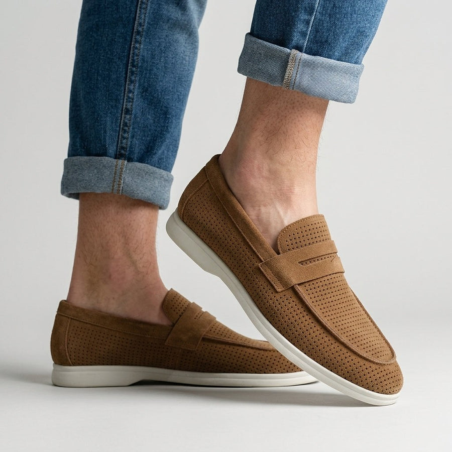 Brooks Smooth Suede Loafer in Sienna Brown
