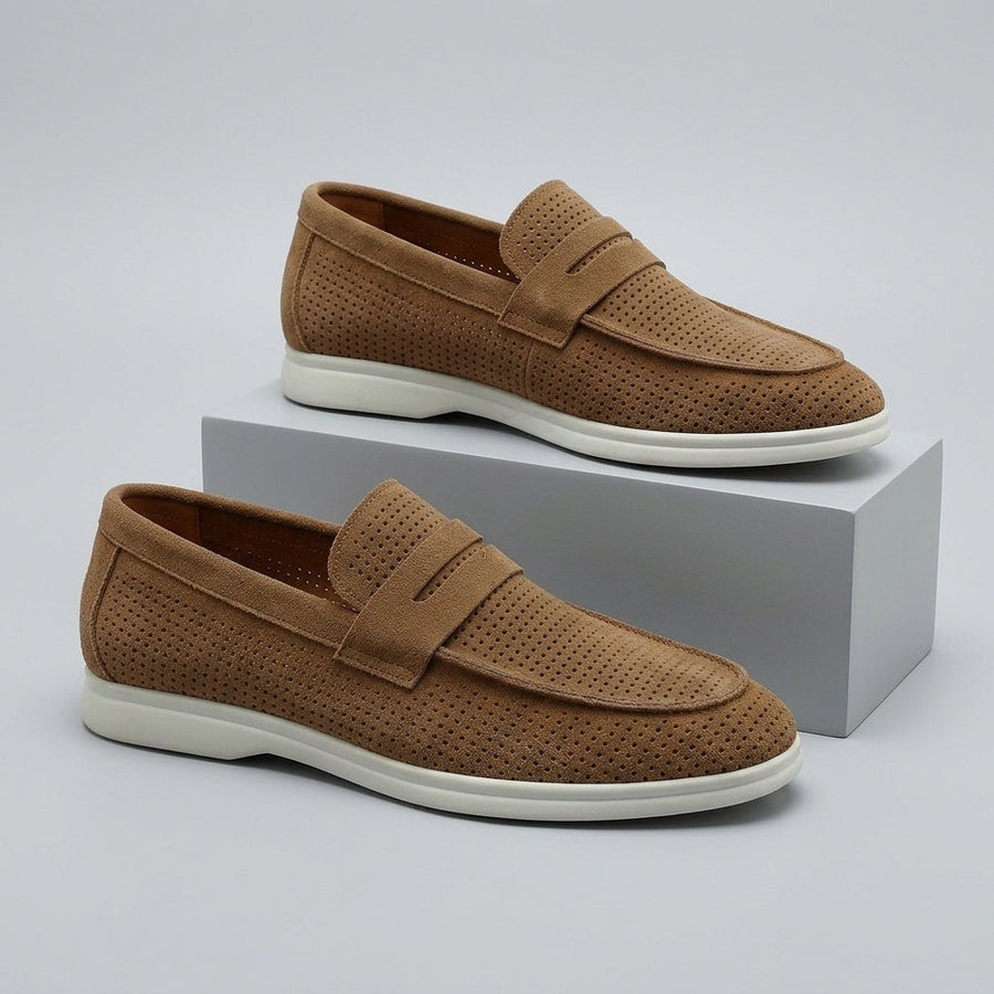 Brooks Smooth Suede Loafer in Sienna Brown