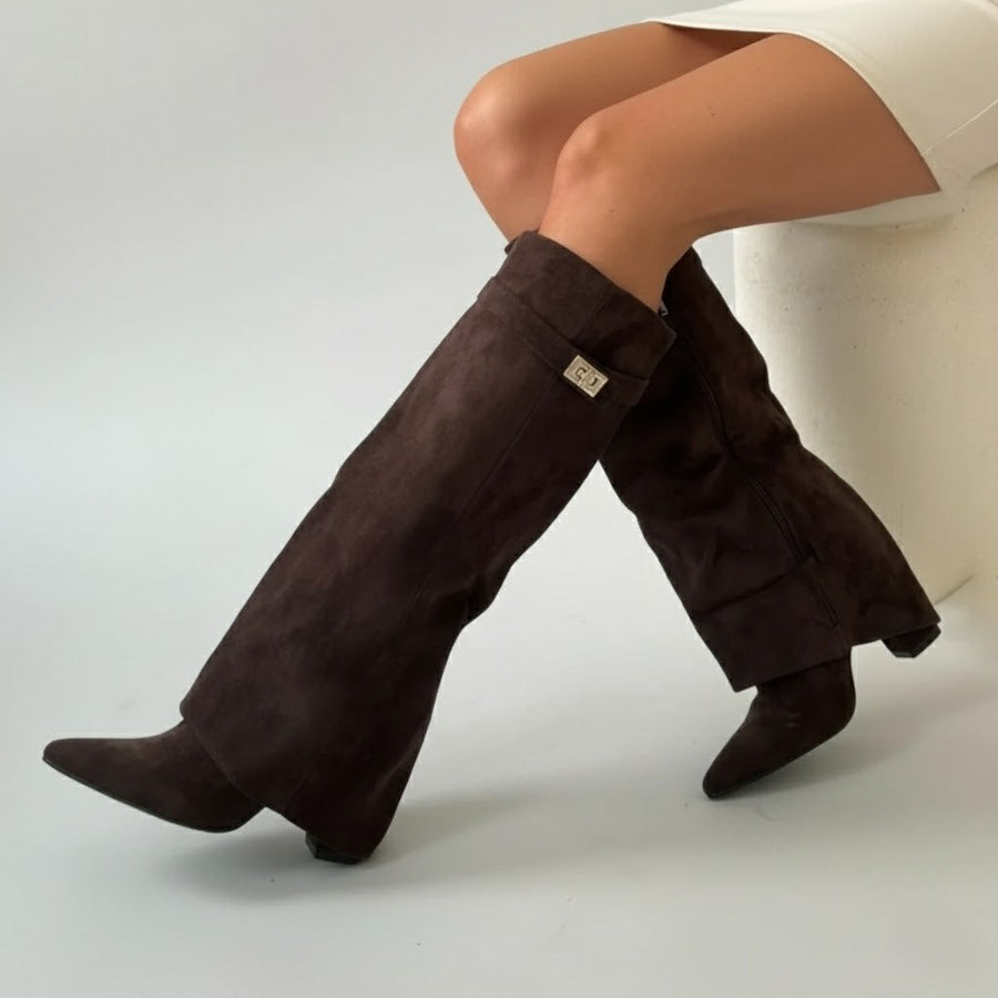 Stefanie | Women's Leather Over The Knee Buckle Boots