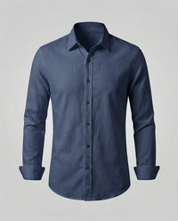 Bruno Linen Shirt with Stand Collar in Navy
