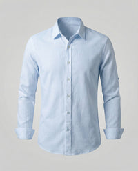 Bruno Linen Shirt with Stand Collar in Sky Blue