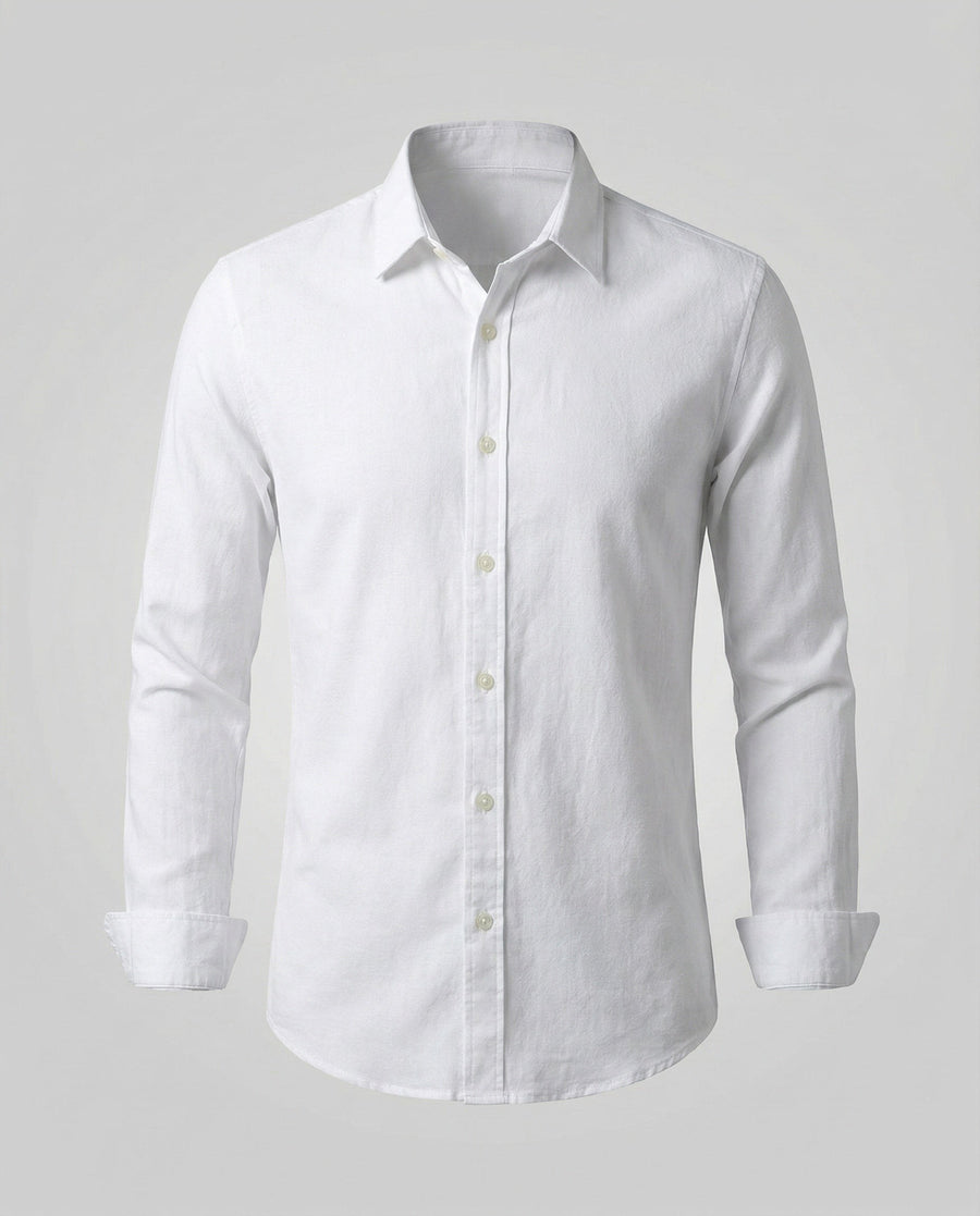 Bruno Linen Shirt with Stand Collar in White
