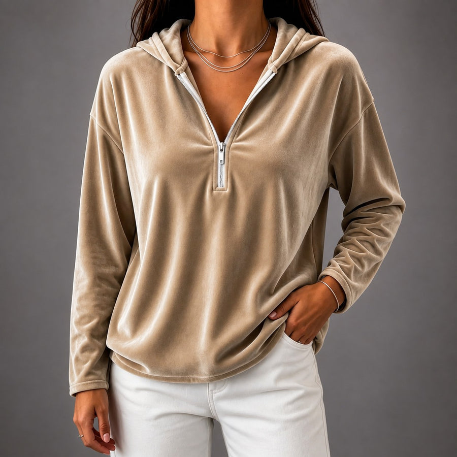 Brynn Velour Hoodie in Beige