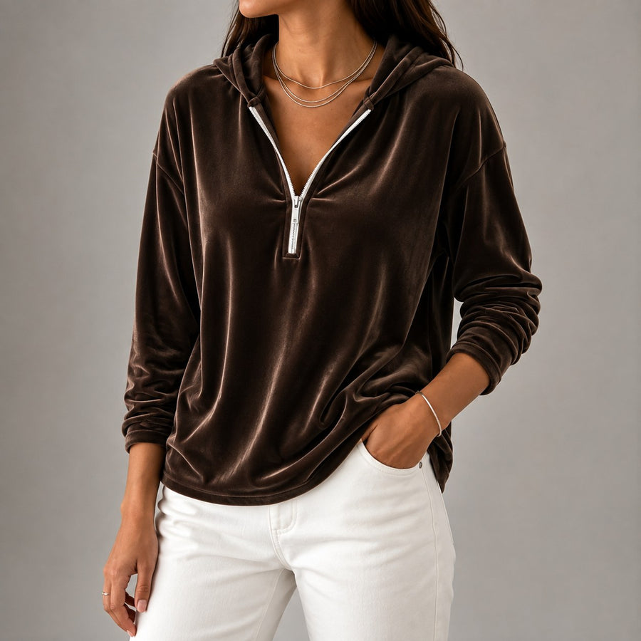 Brynn Velour Hoodie in Espresso Brown