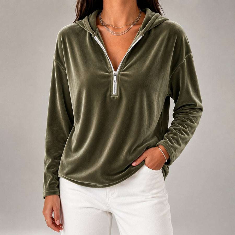 Brynn Velour Hoodie in Forest Green