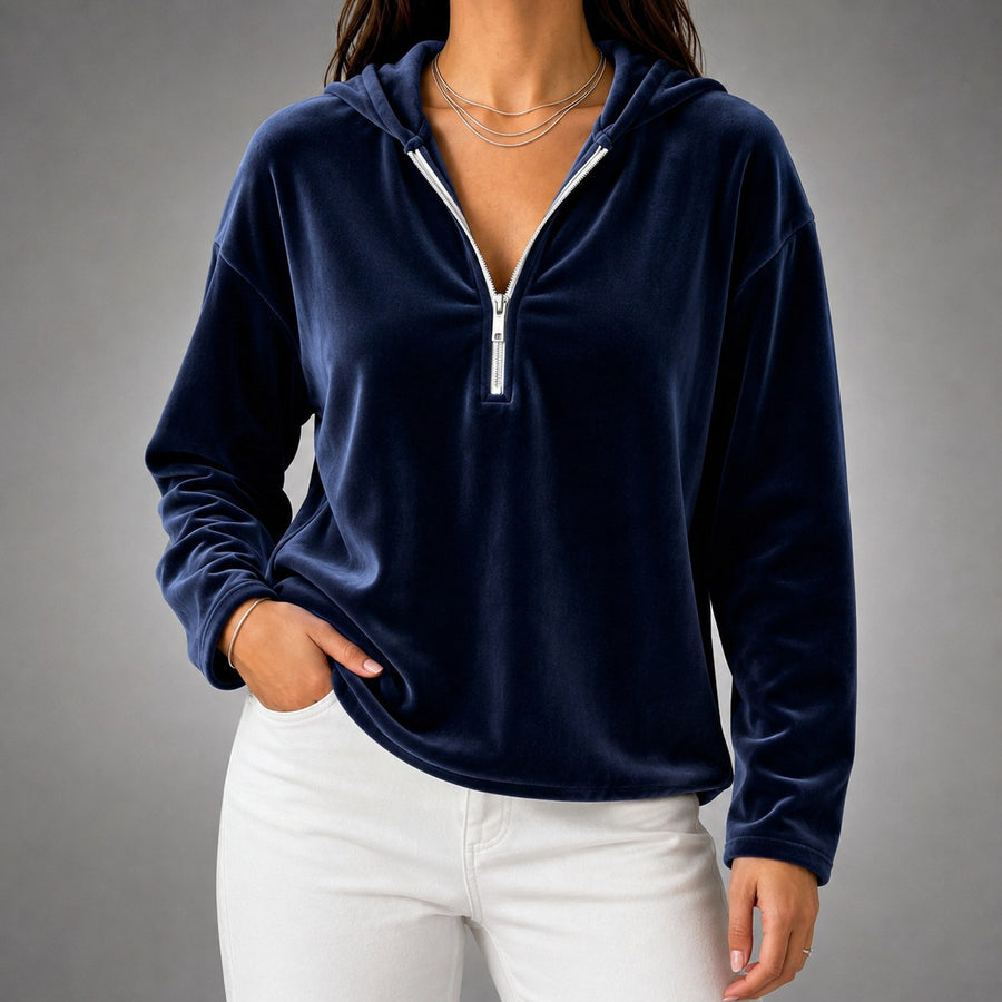 Brynn Velour Hoodie in Navy Blue