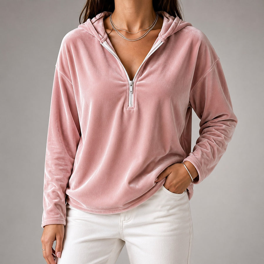 Brynn Velour Hoodie in Rose Pink