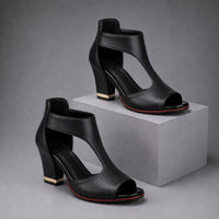 Brynne Cutout Block Heel in Charcoal