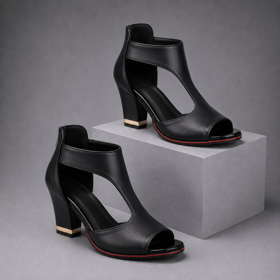 Brynne Cutout Block Heel in Charcoal