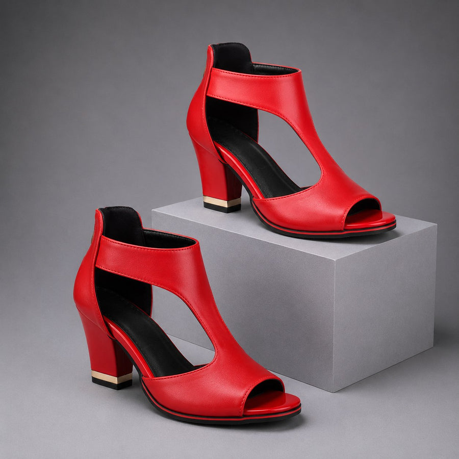 Brynne Cutout Block Heel in Crimson