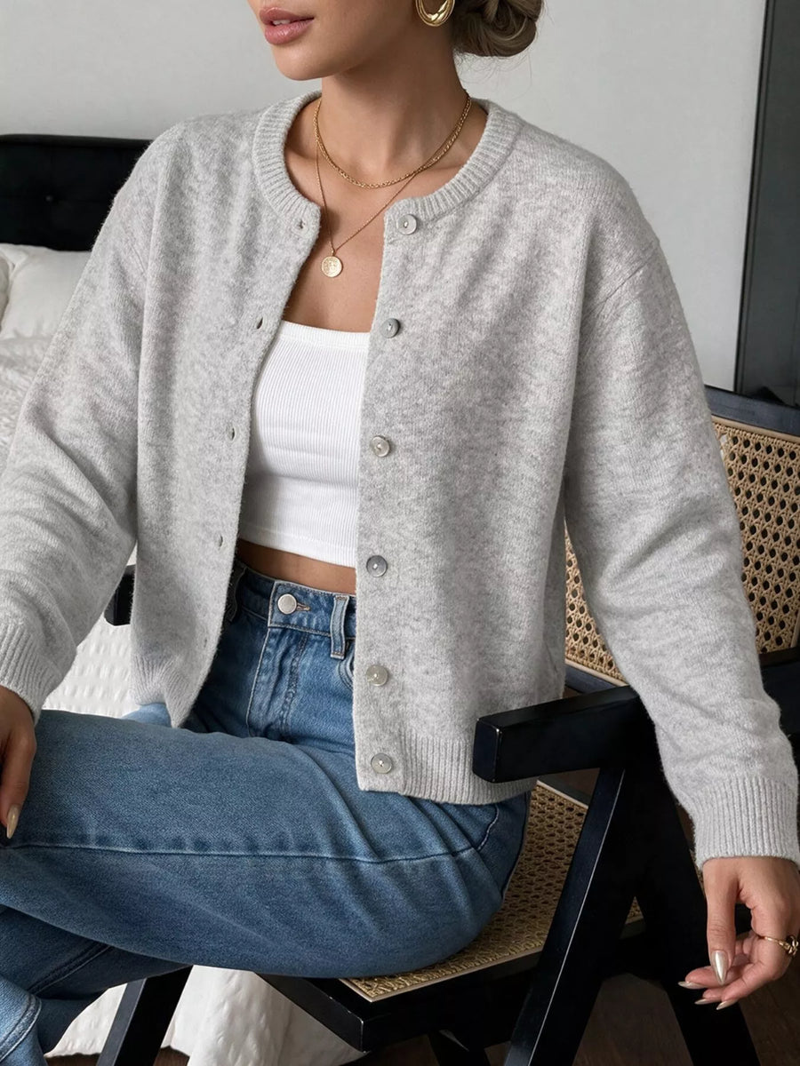 Crew Neck Button Down Cardigan