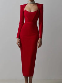 Jersey Solid Long Sleeve Midi Dress