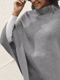 Button Decor Turtleneck Poncho Pullover