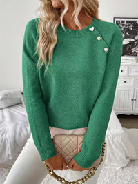 Karine | Women's Crew Neck Sweater with Shoulder Button Detail
