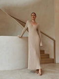 Reign Midi in Stone Long Sleeve Stretch Ribbed Knit Dress