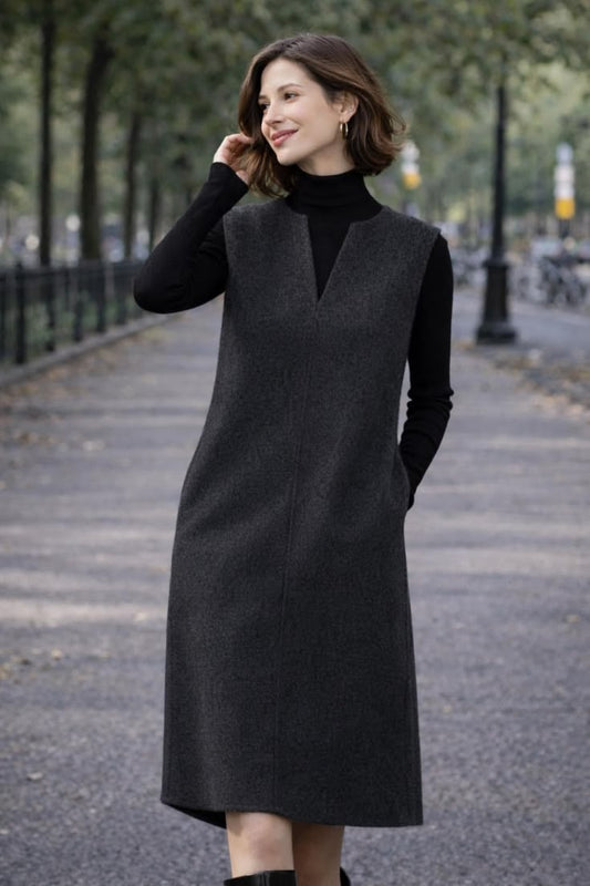 Wool Pinafore Dress V Neck Sleeveless Jumper