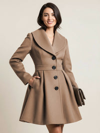 Wool Blend a Line Coat with Shawl Collar and Buttons for Women 2026