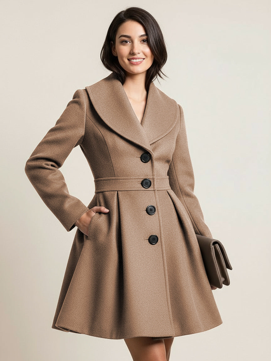 Wool Blend a Line Coat with Shawl Collar and Buttons for Women 2026