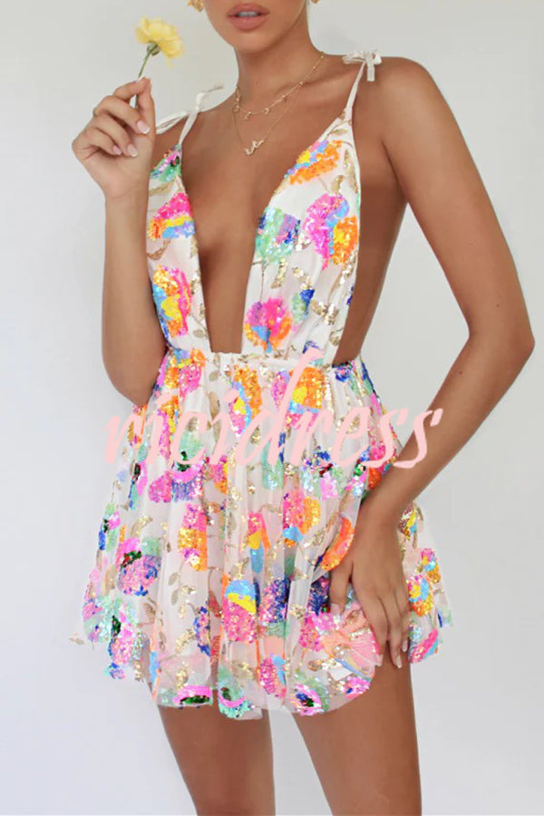 Arabella Sequined Floral Mini Dress
