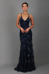 Sequin V Neck Backless Maxi Dress