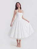 Lace-Up Halter Midi with Exposed Tulle Hem - Lemon