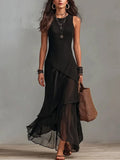 Women's Simple Sleeveless Dress With Asymmetrical Cut Design