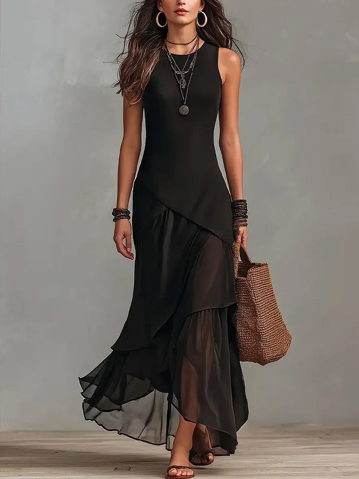 Women's Simple Sleeveless Dress With Asymmetrical Cut Design