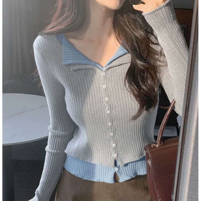 Caitlin Elegant Cardigan with Button Front in Grey