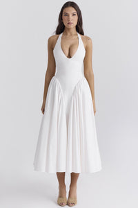 Caitlin Elegant Dress with V-Neck in White