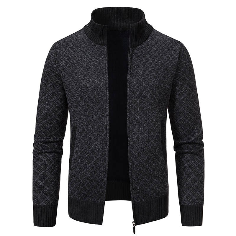 Caitlin Elegant Knit Cardigan with Stand Collar in Black