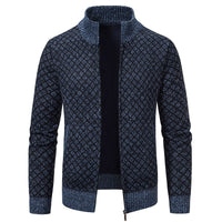 Caitlin Elegant Knit Cardigan with Stand Collar in Blue Grey
