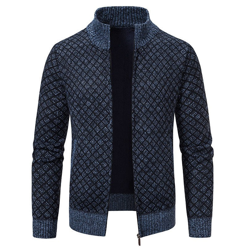 Caitlin Elegant Knit Cardigan with Stand Collar in Blue Grey