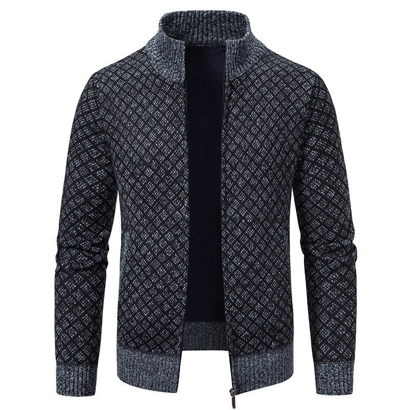 Caitlin Elegant Knit Cardigan with Stand Collar in Dark Grey