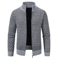Caitlin Elegant Knit Cardigan with Stand Collar in Light Grey