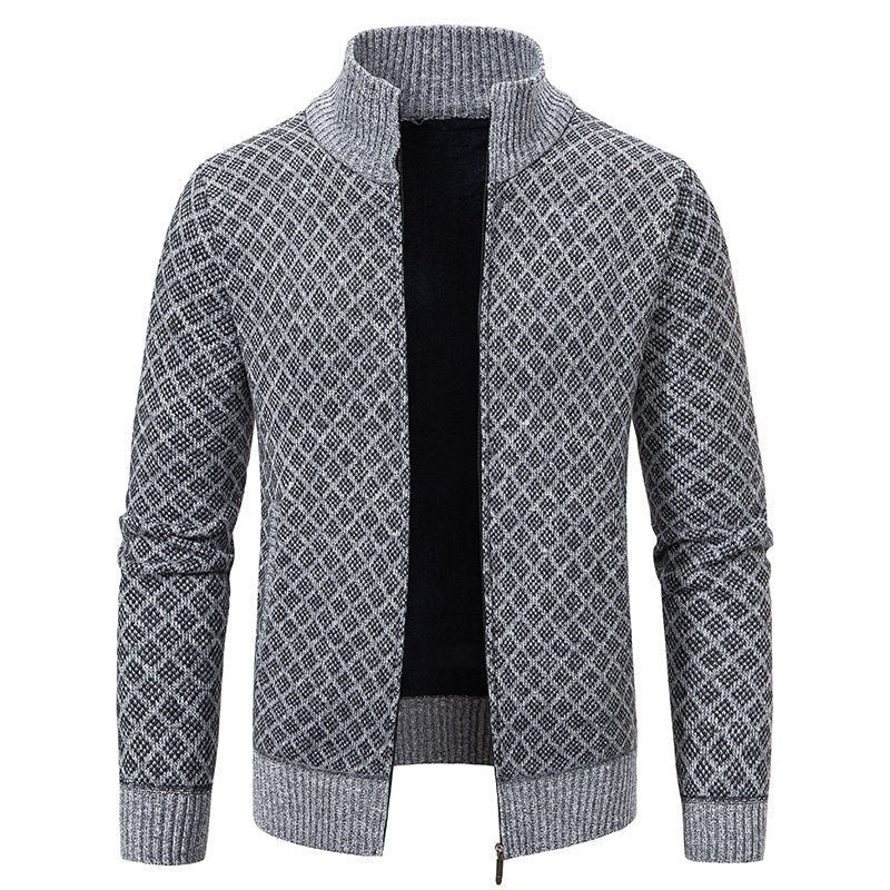 Caitlin Elegant Knit Cardigan with Stand Collar in Light Grey