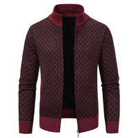 Caitlin Elegant Knit Cardigan with Stand Collar in Wine Red
