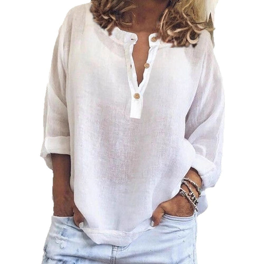 Caitlin Linen Blouse with Button Front in Light Purple