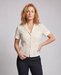 Caitlin Linen Blouse with Short Sleeve and Fitted