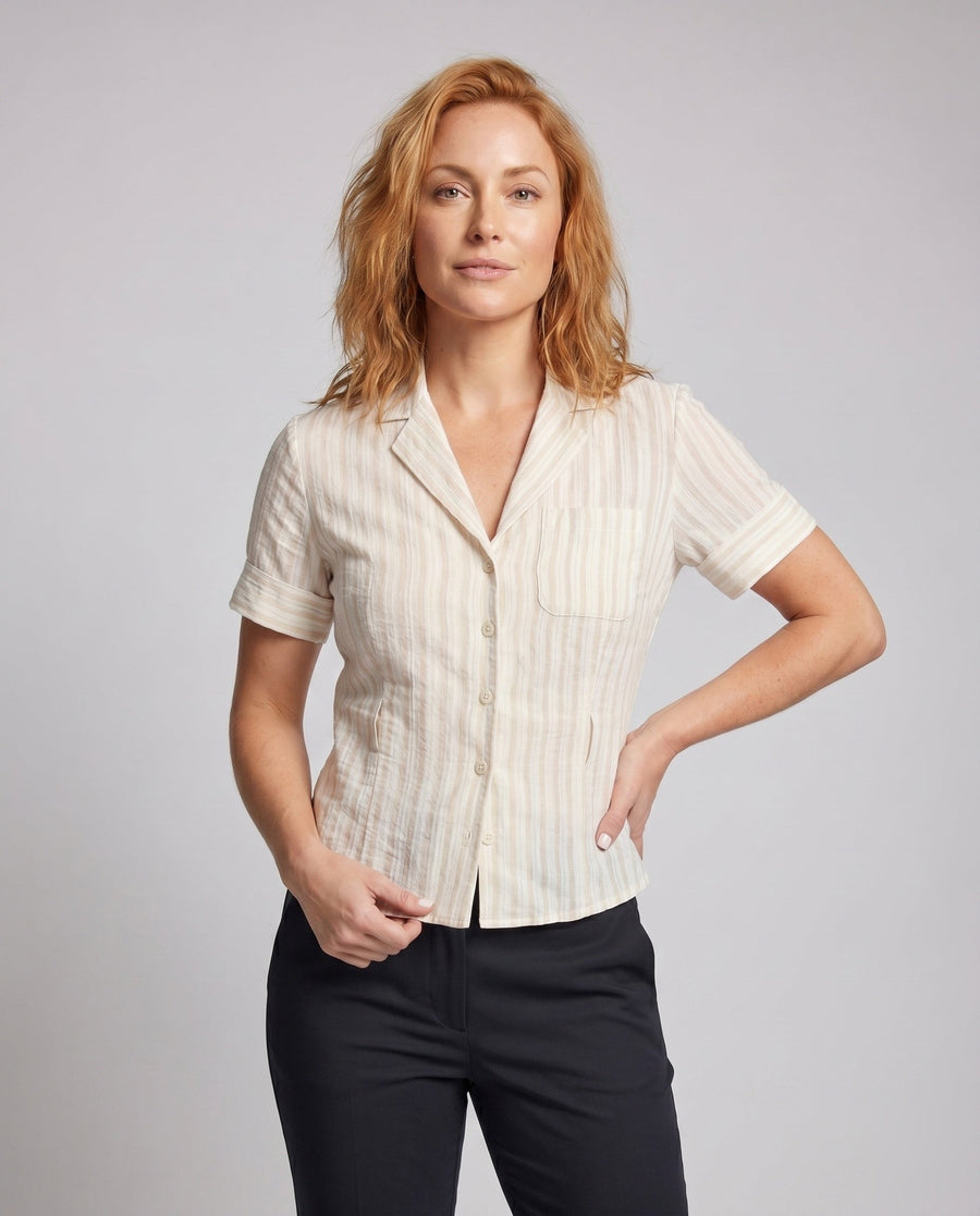 Caitlin Linen Blouse with Short Sleeve and Fitted