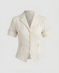 Caitlin Linen Blouse with Short Sleeve and Fitted in Light Yellow