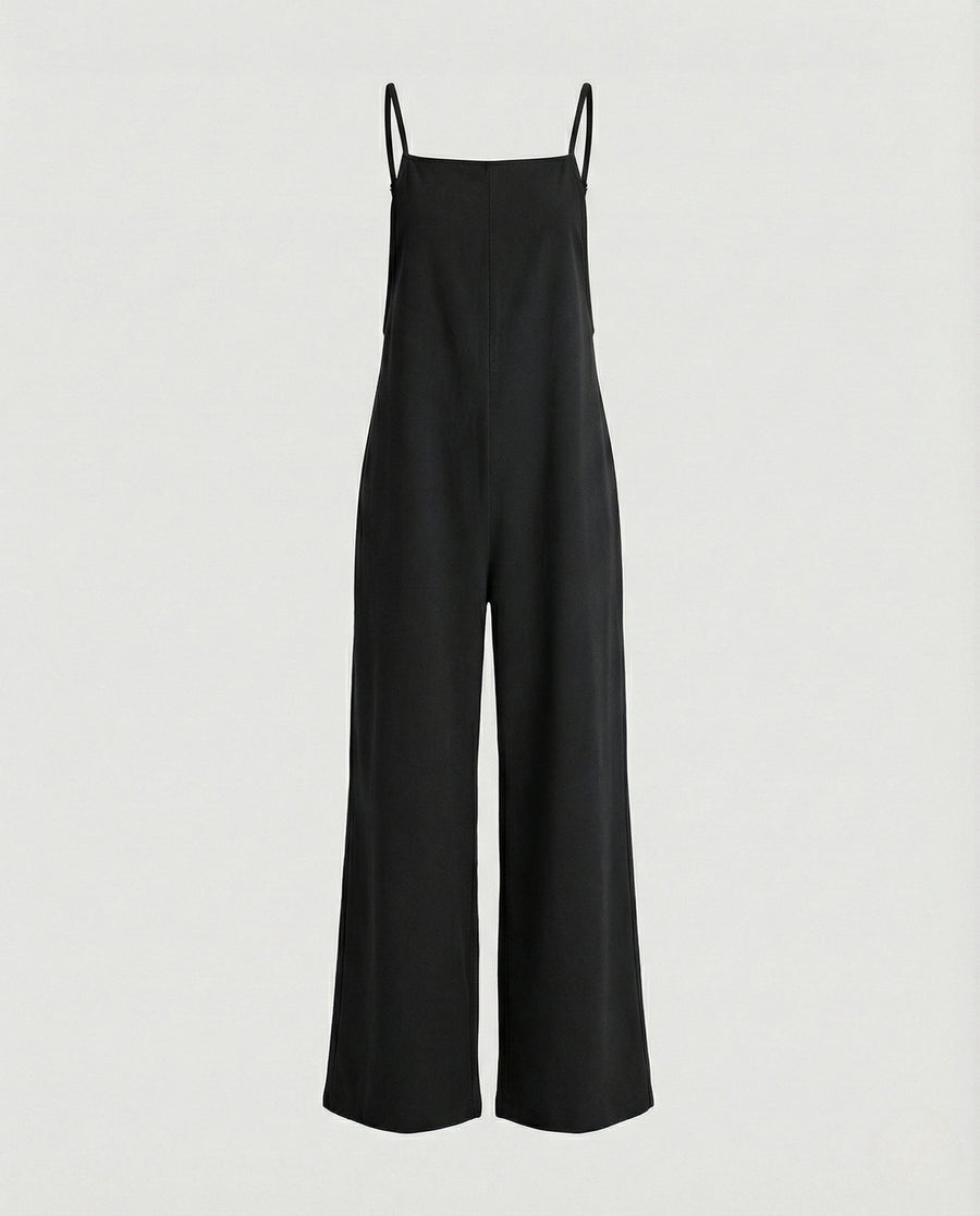 Caitlin Linen Jumpsuit with Wide Leg in Black