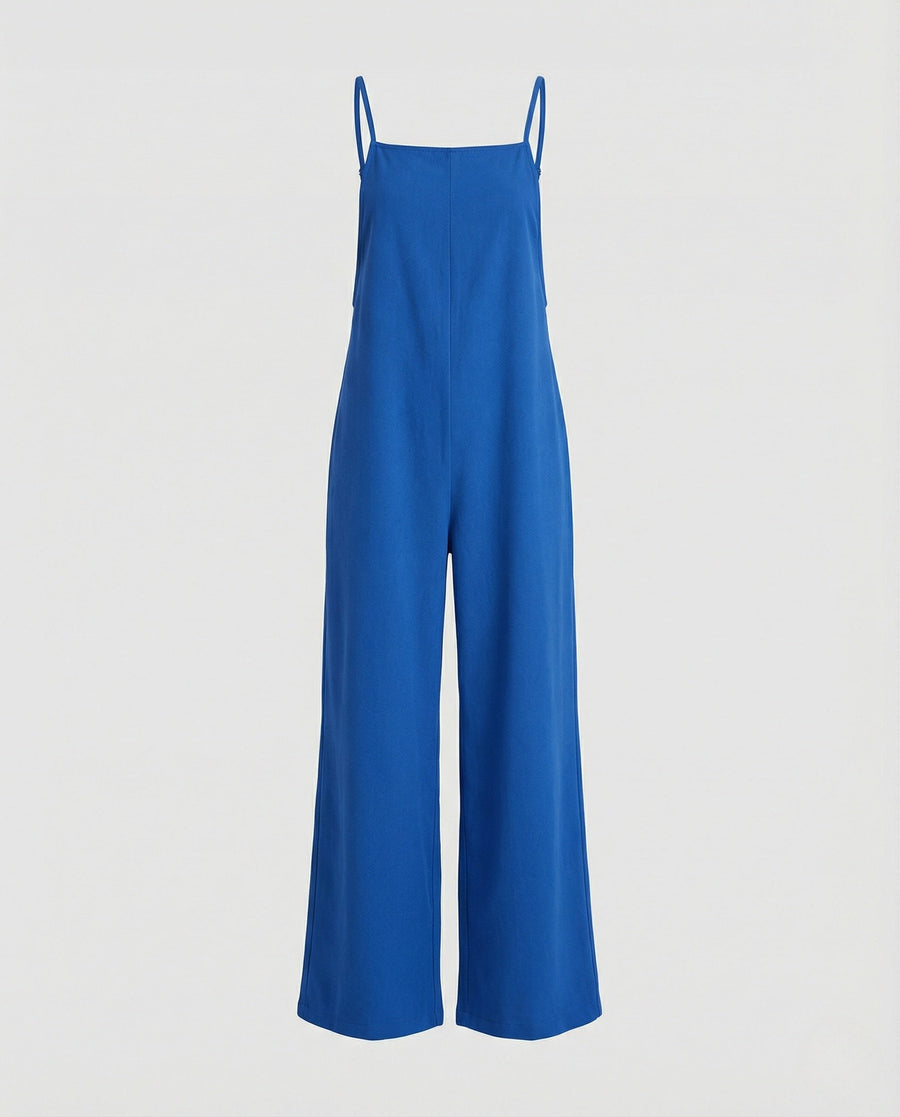 Caitlin Linen Jumpsuit with Wide Leg in Blue