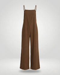 Caitlin Linen Jumpsuit with Wide Leg in Brown