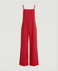 Caitlin Linen Jumpsuit with Wide Leg in Red