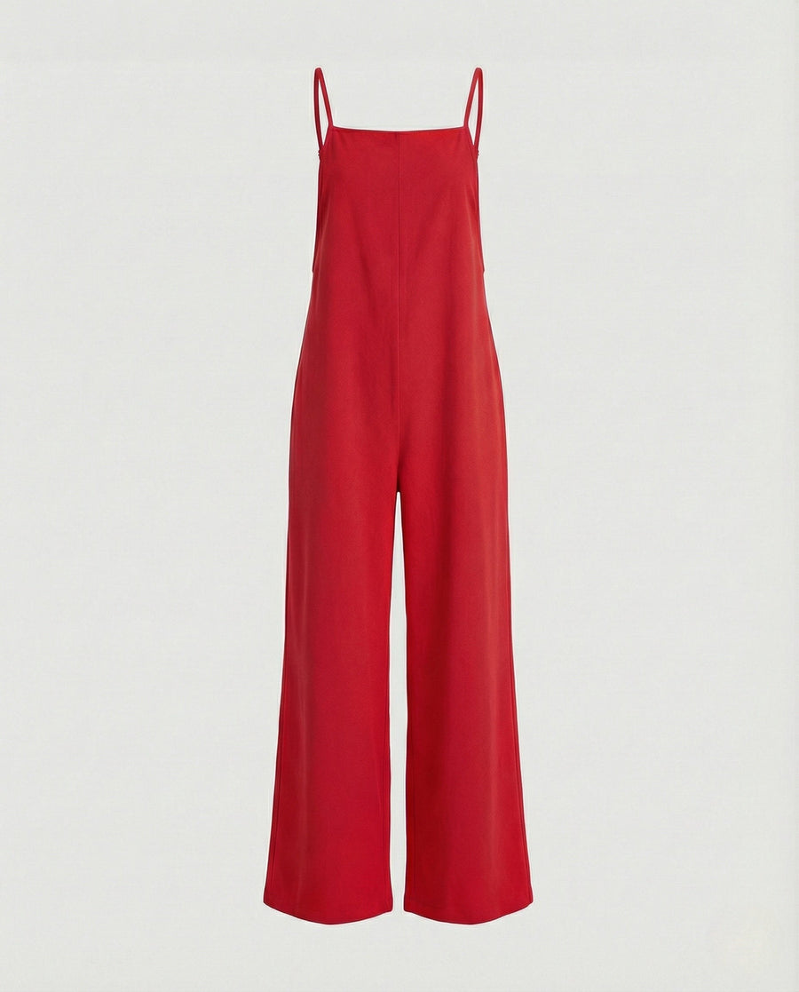 Caitlin Linen Jumpsuit with Wide Leg in Red