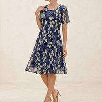 Calanthe Women's Floral Midi Dress Navy in Navy Blue