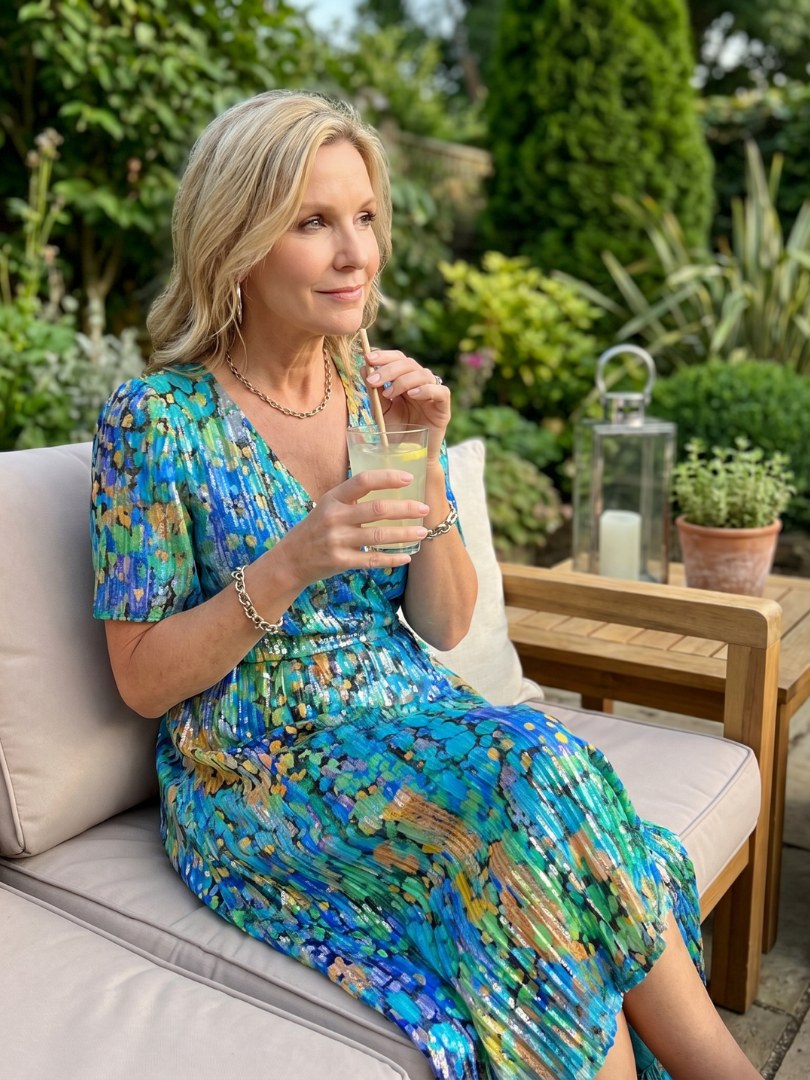 Calanthe Women's Floral Print Midi Wrap Dress in Blue