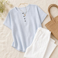Calbourne Women's Striped Henley Button Front Top