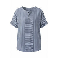 Calbourne Women's Striped Henley Button Front Top in Dark Blue