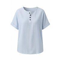 Calbourne Women's Striped Henley Button Front Top in Light Blue
